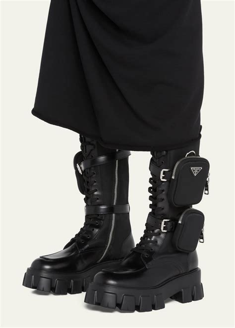 prada rainboots|Prada combat boots with pouches.